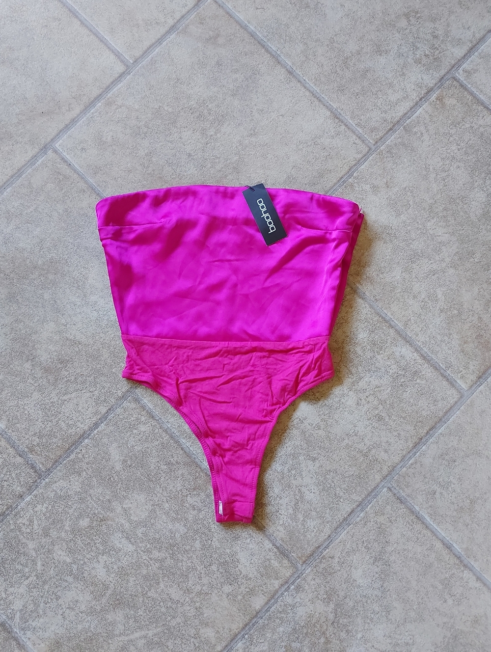 Boohoo Womens Strapless Satin Pink Bodysuit Size 4 (Cant Ship Until May 16th)